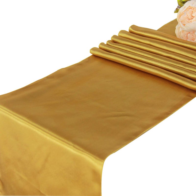 Welmatch Gold Satin Table Runners - 5 pcs Wedding Banquet Party Event Decoration Table Runners (Gold, 5) - Image 1